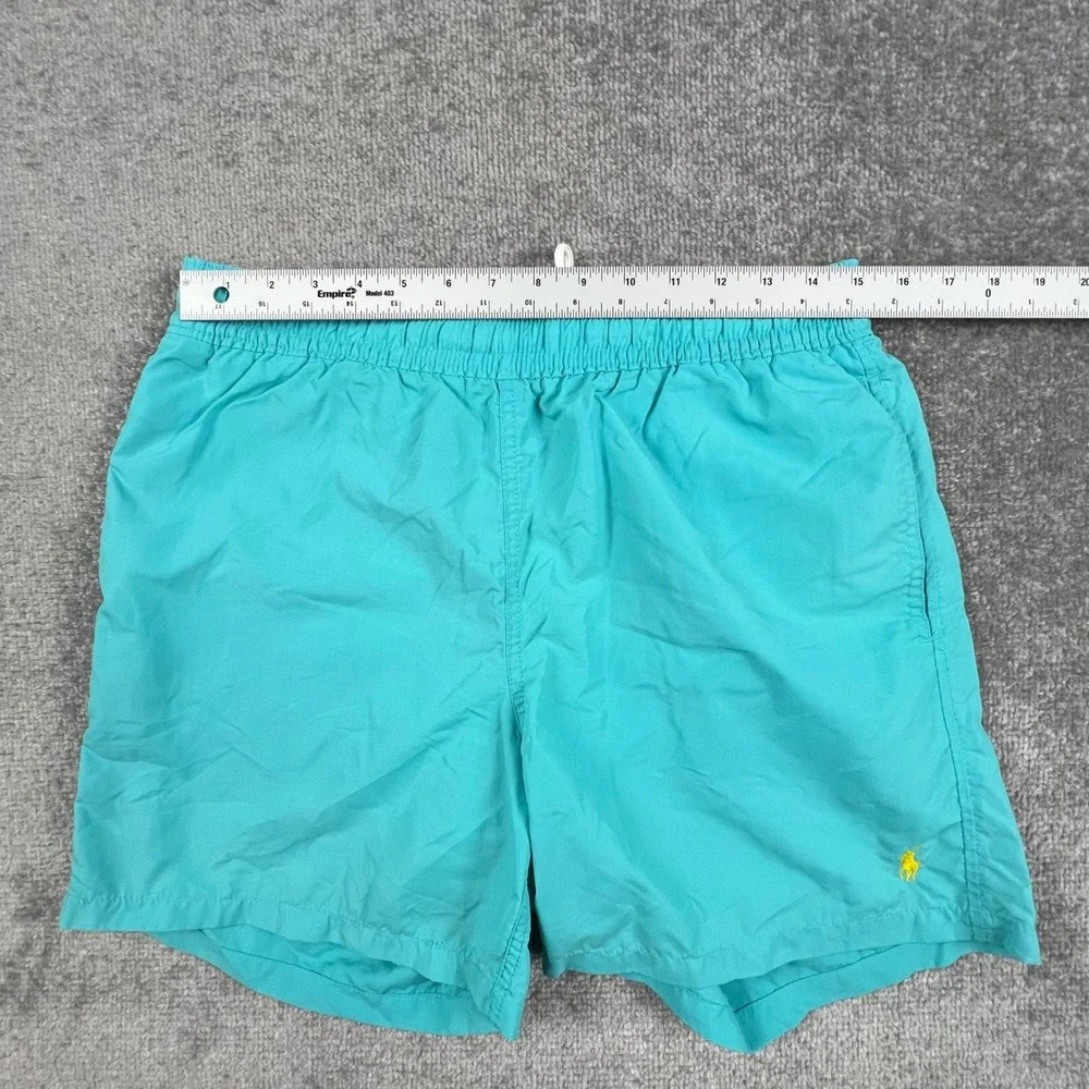 Polo Ralph Lauren Mens Teal Blue Yellow Swim Trunks Medium Mesh Lined Drawstring